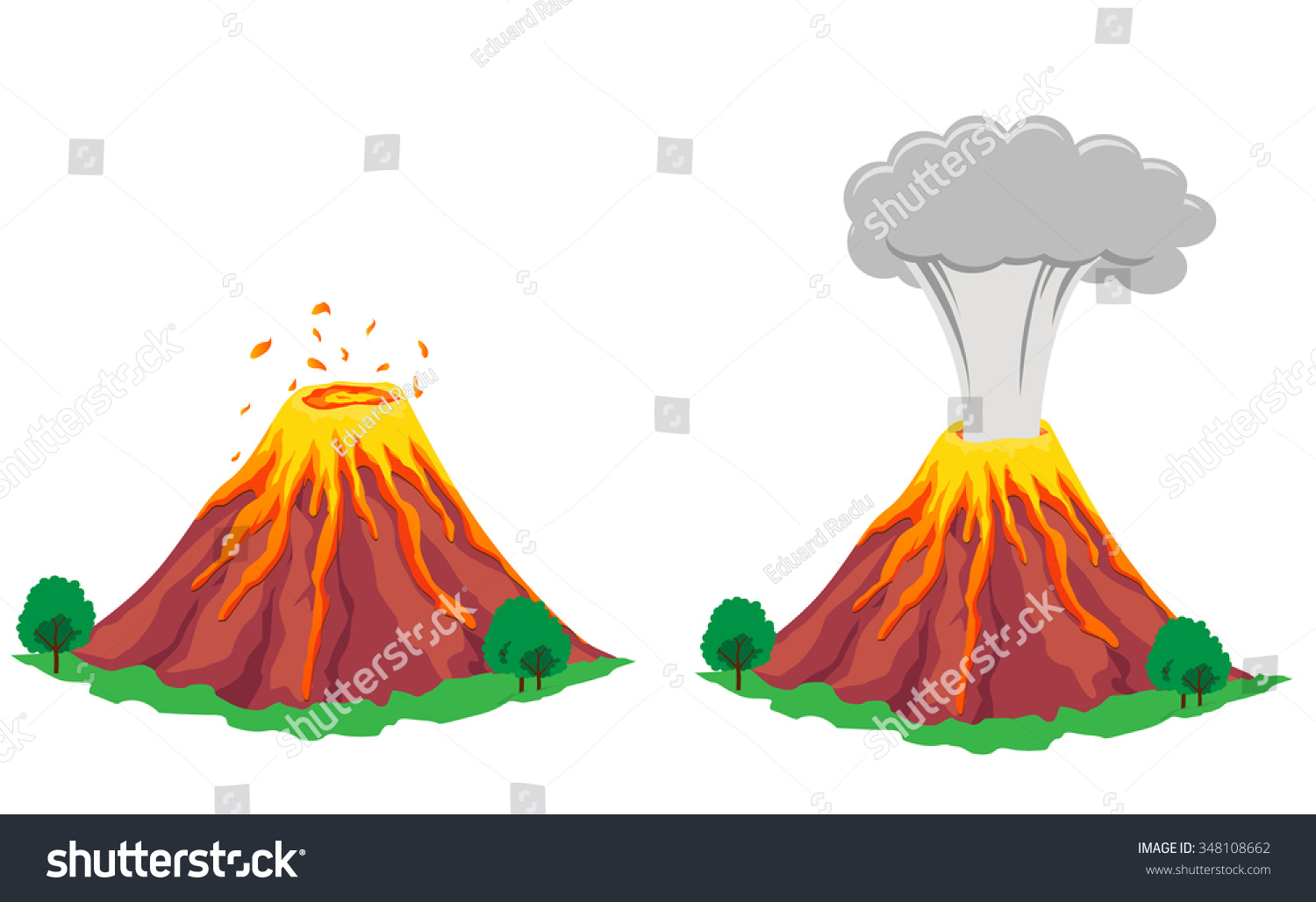 Извержение вулкана иллюстрация на белом фоне