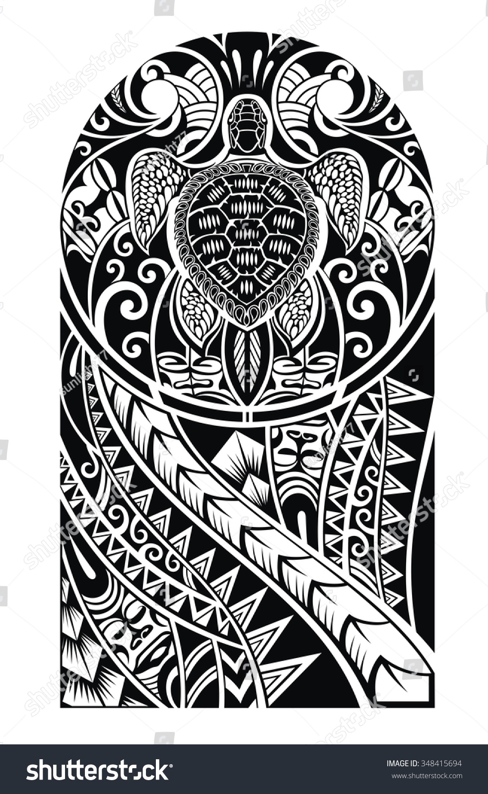 Traditional Maori Tattoo Design Turtle   Stock Vector Traditional Maori Tattoo Design With Turtle 348415694 