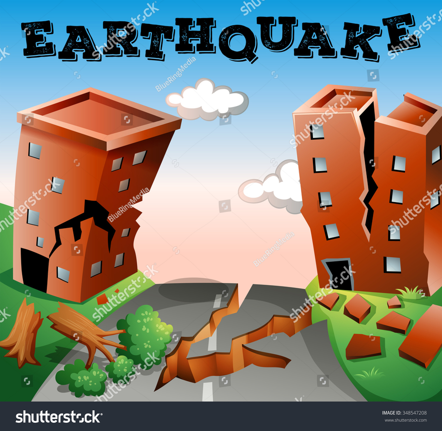 Vektor Stok Natural Disaster Scene Earthquake Illustration (Tanpa ...