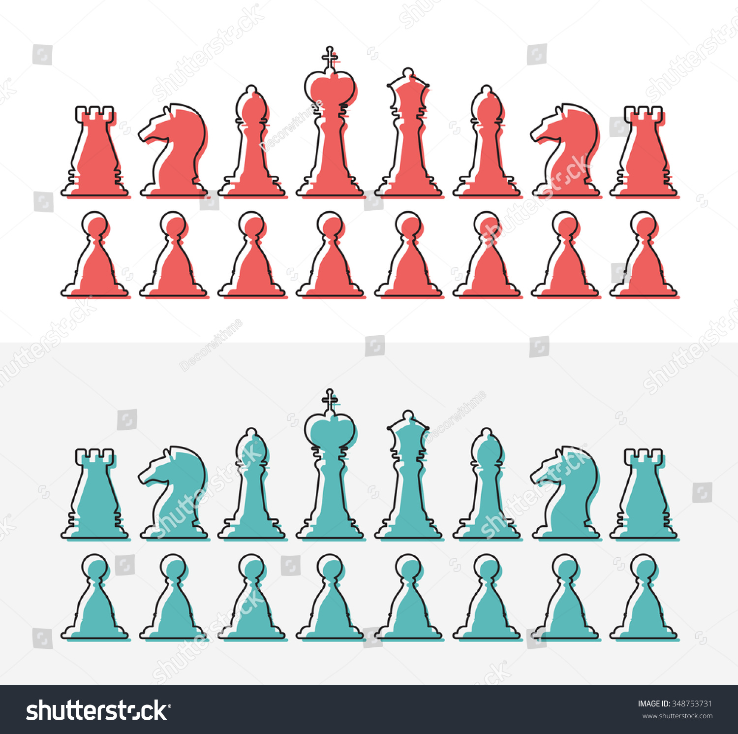 Set Flat Design Outline Chess Vector Stock Vector (Royalty Free ...