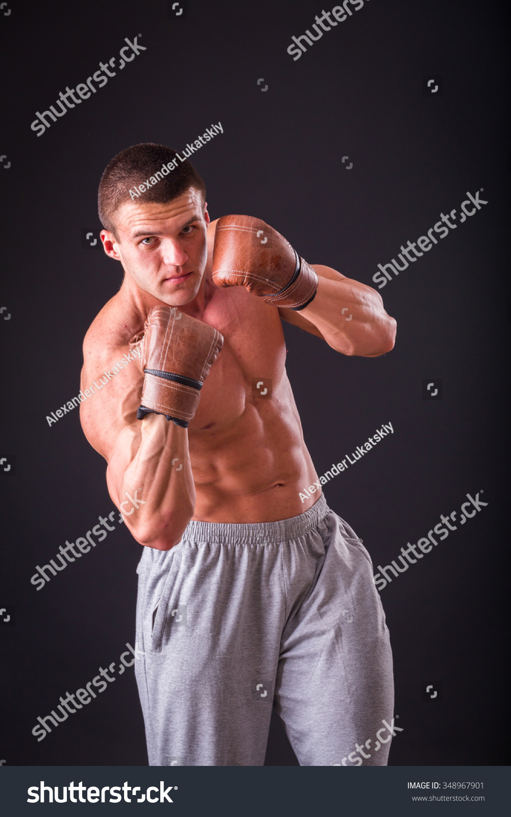 Muscular Man Boxing Gloves On Dark Stock Photo 348967901 | Shutterstock