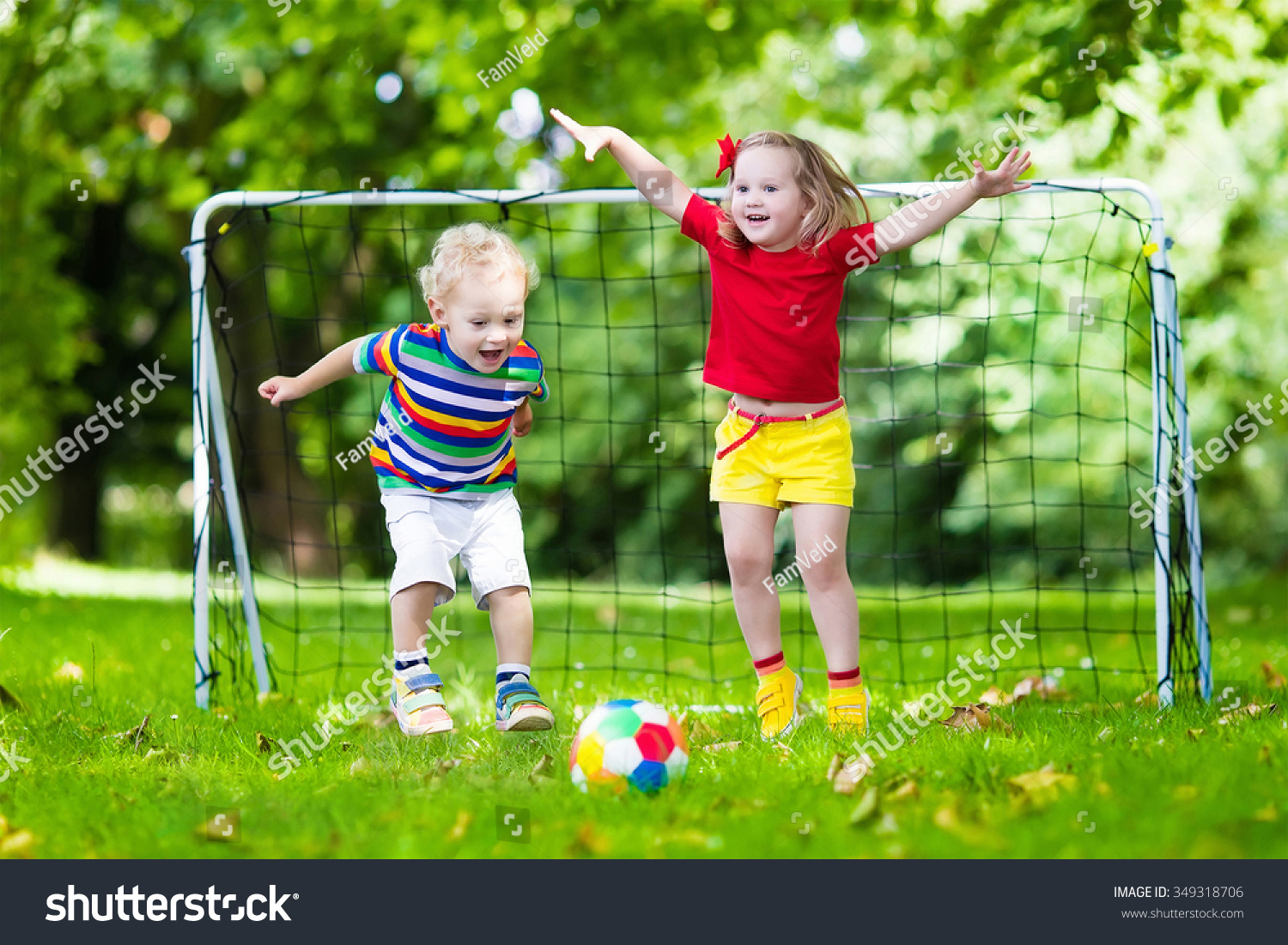 Two Happy Children Playing European Football Stock Photo 349318706 ...