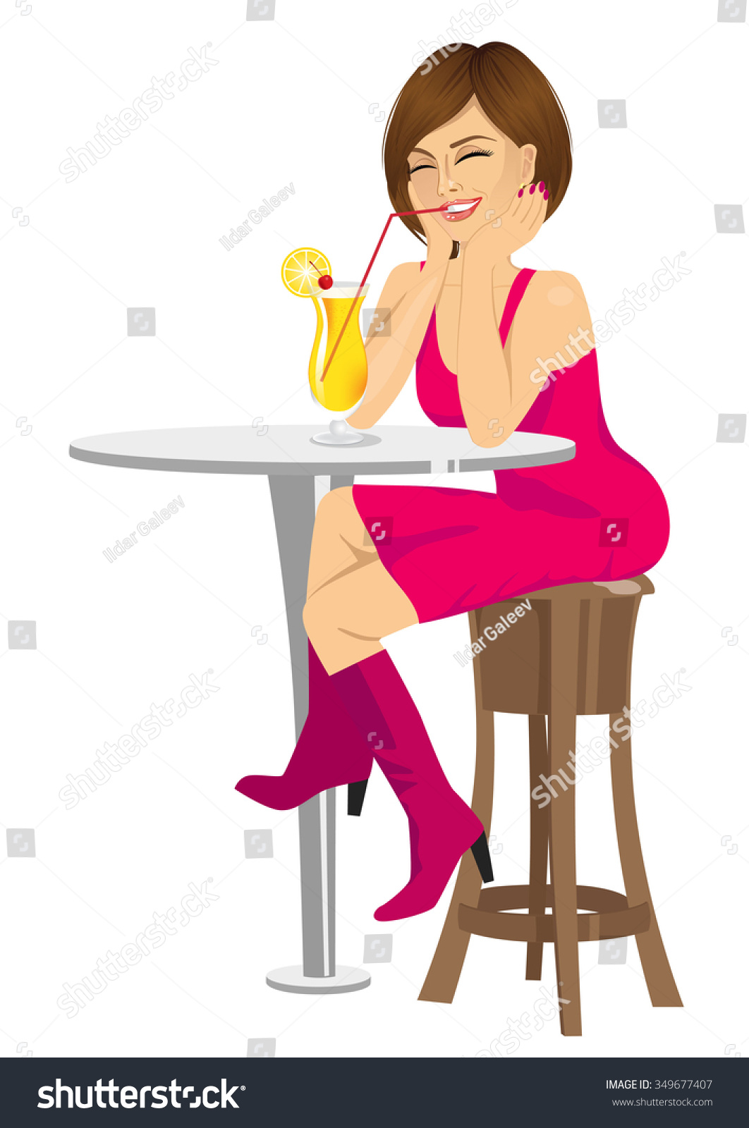 Portrait Pretty Woman Drinking Orange Juice Stock Vector Royalty Free 349677407 Shutterstock 