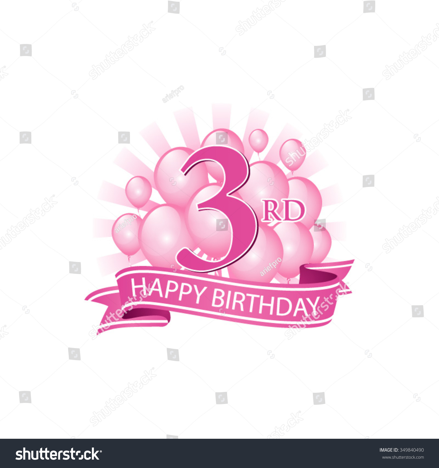 3rd Pink Happy Birthday Logo Balloons Stock Vector (Royalty Free