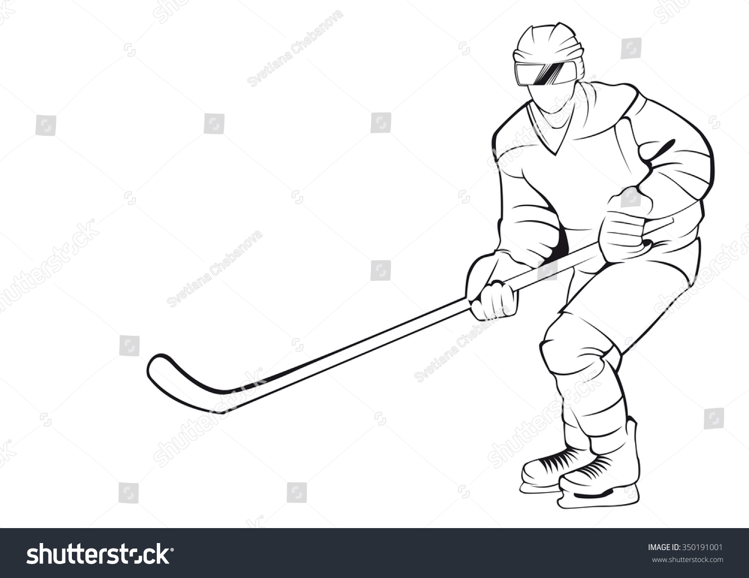 Рисунок хоккеист с клюшкой сзади черно белый