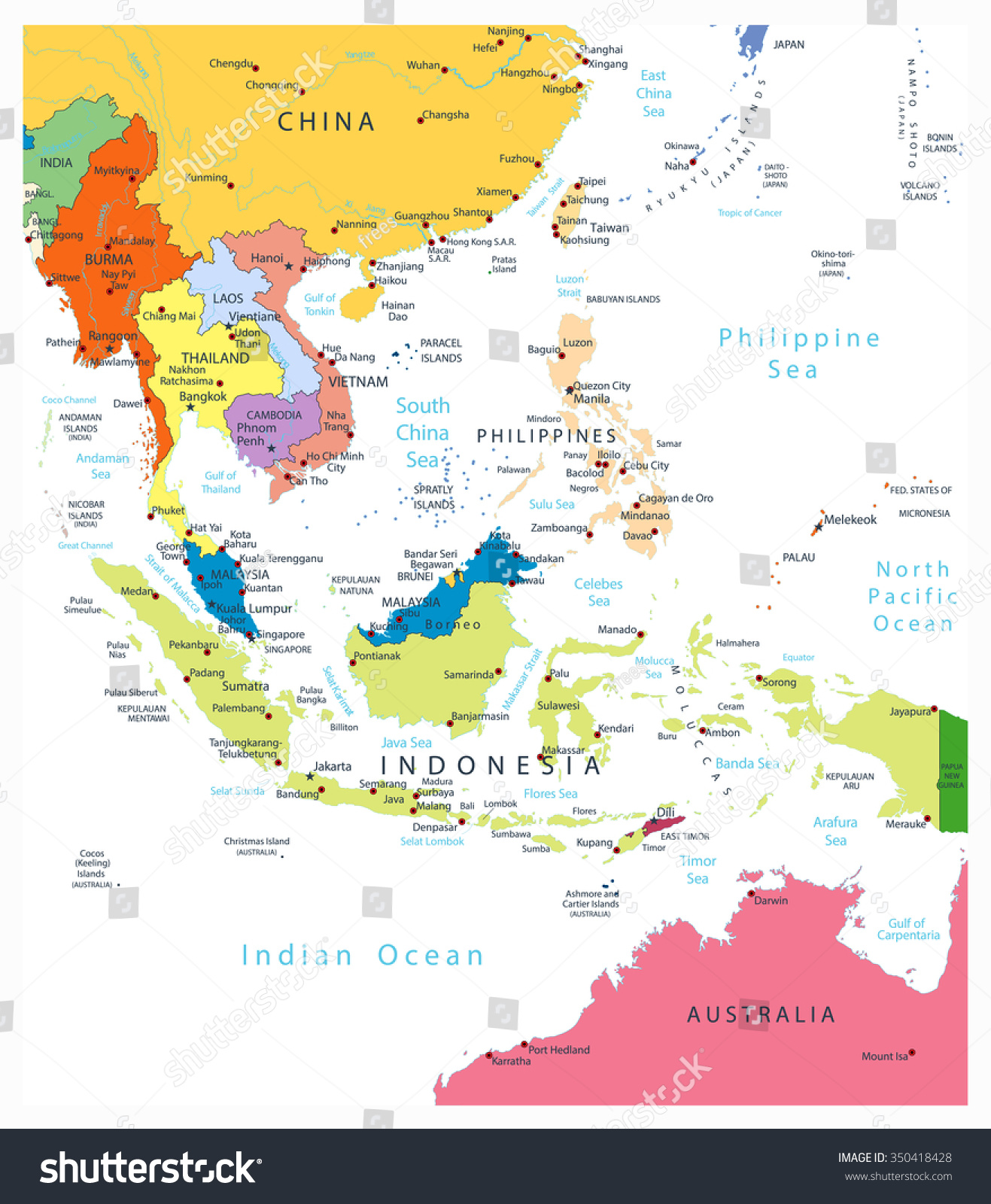 East And Southeast Asia Political Map Southeast Asia Political Map Isolated On Stock Vector (Royalty Free)  350418428 | Shutterstock