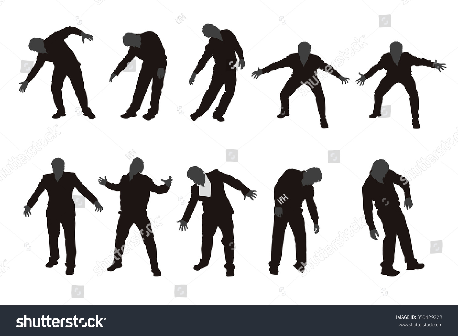 Illustration Set Different Zombie Silhouettes Isolated Stock Vector Royalty Free 350429228 0420