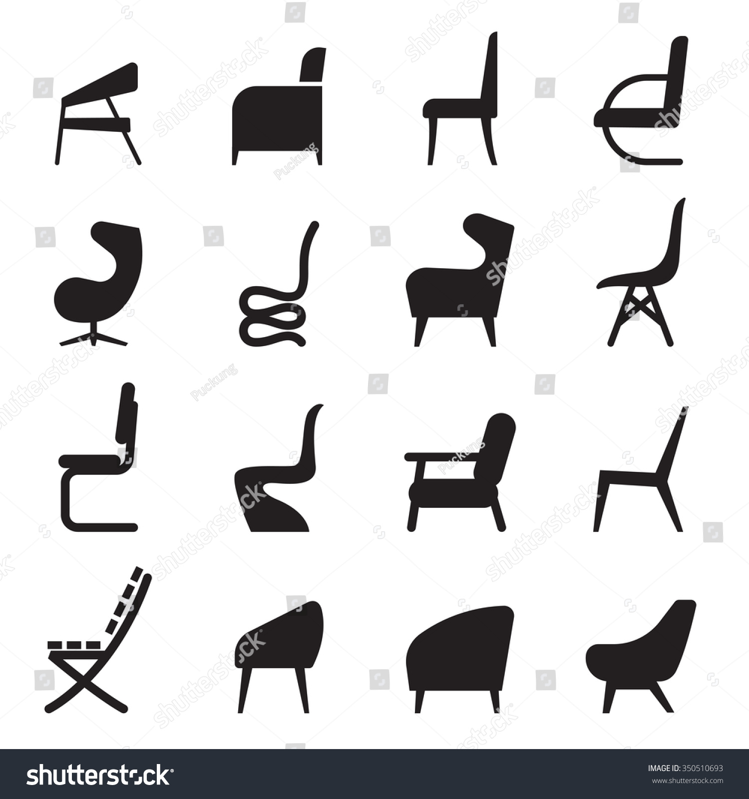 Chair Icons Set Side View Stock Vector (Royalty Free) 350510693 ...