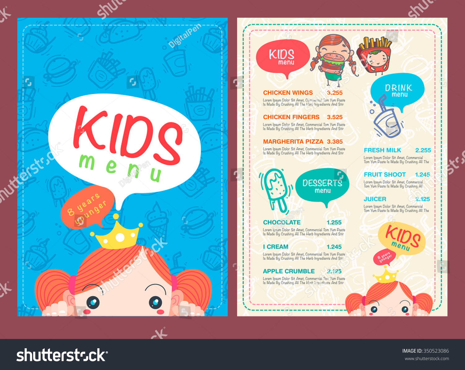 Vector Kids Menu Template Hand Draw Stock Vector (Royalty Free ...