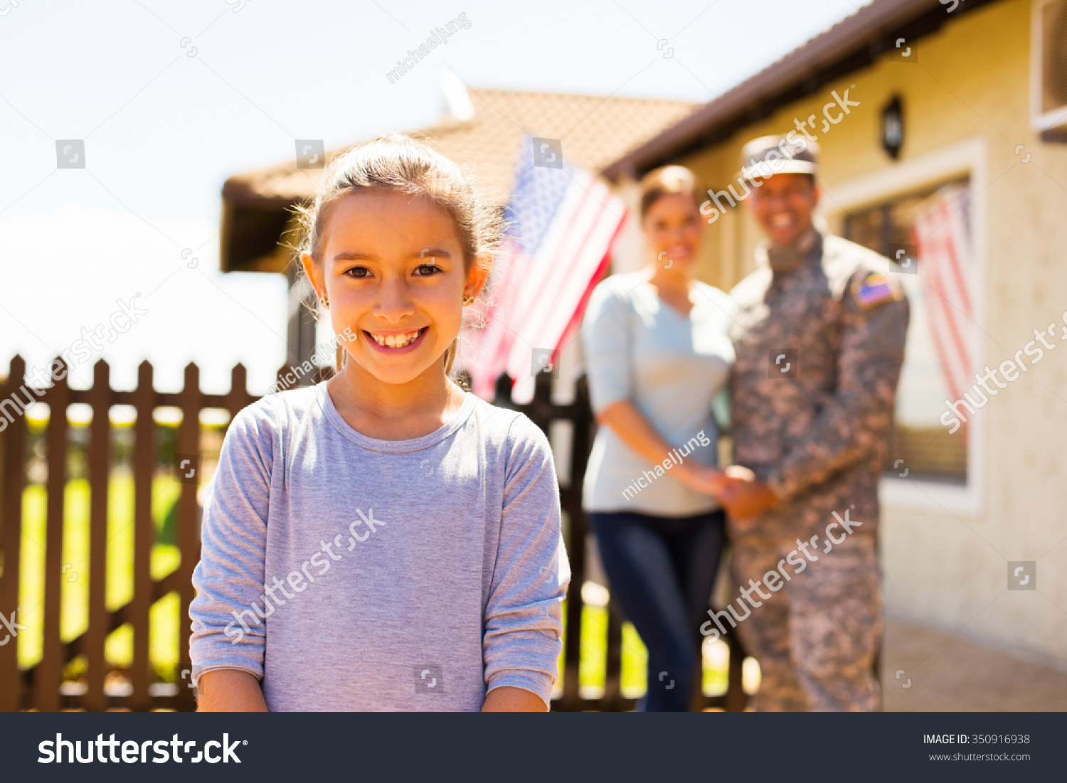 Adorable Little Girl Standing Front Parents Stock Photo 350916938 ...