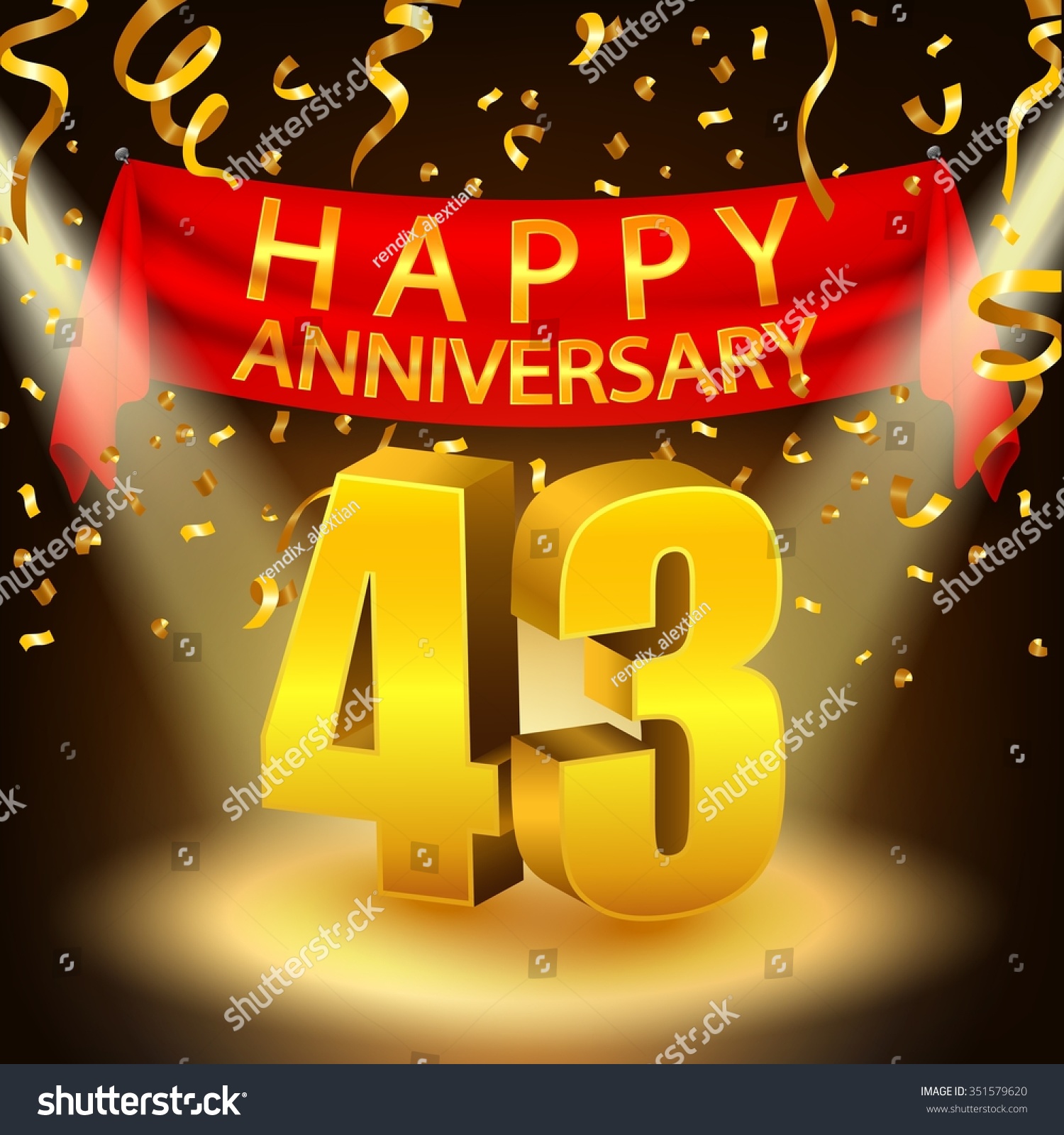 Happy 43rd Anniversary Celebration Golden Confetti Stock Illustration ...