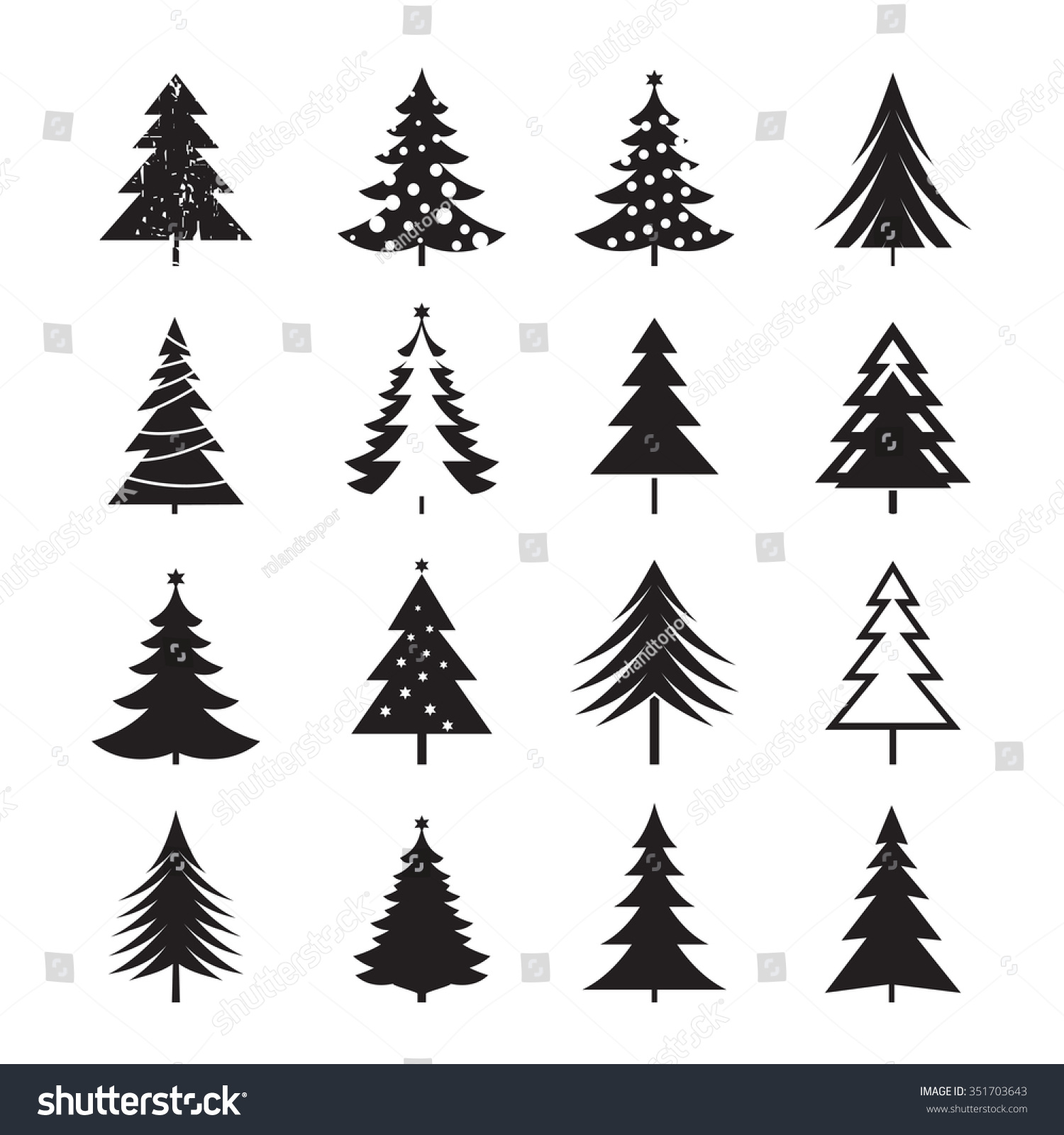 Set Black Christmas Trees Vector Illustrations Stock Vector (Royalty ...