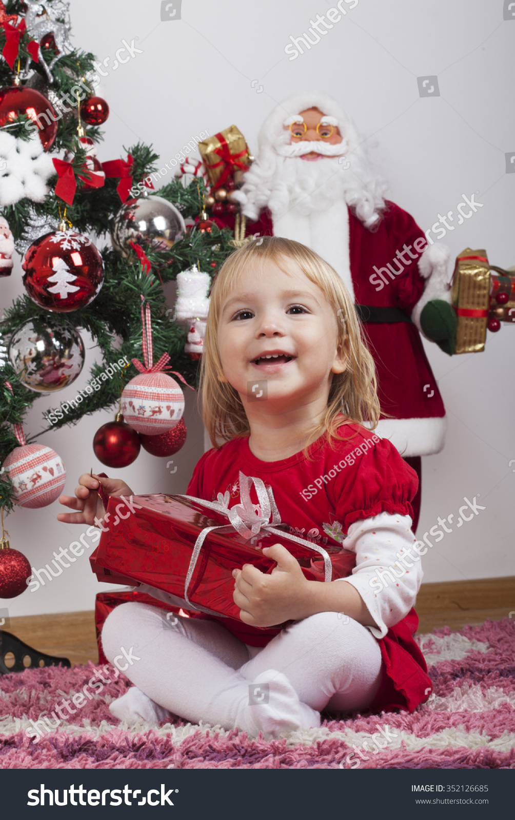 Beautiful Happy Little Girls Red Dresses Stock Photo 352126685 ...