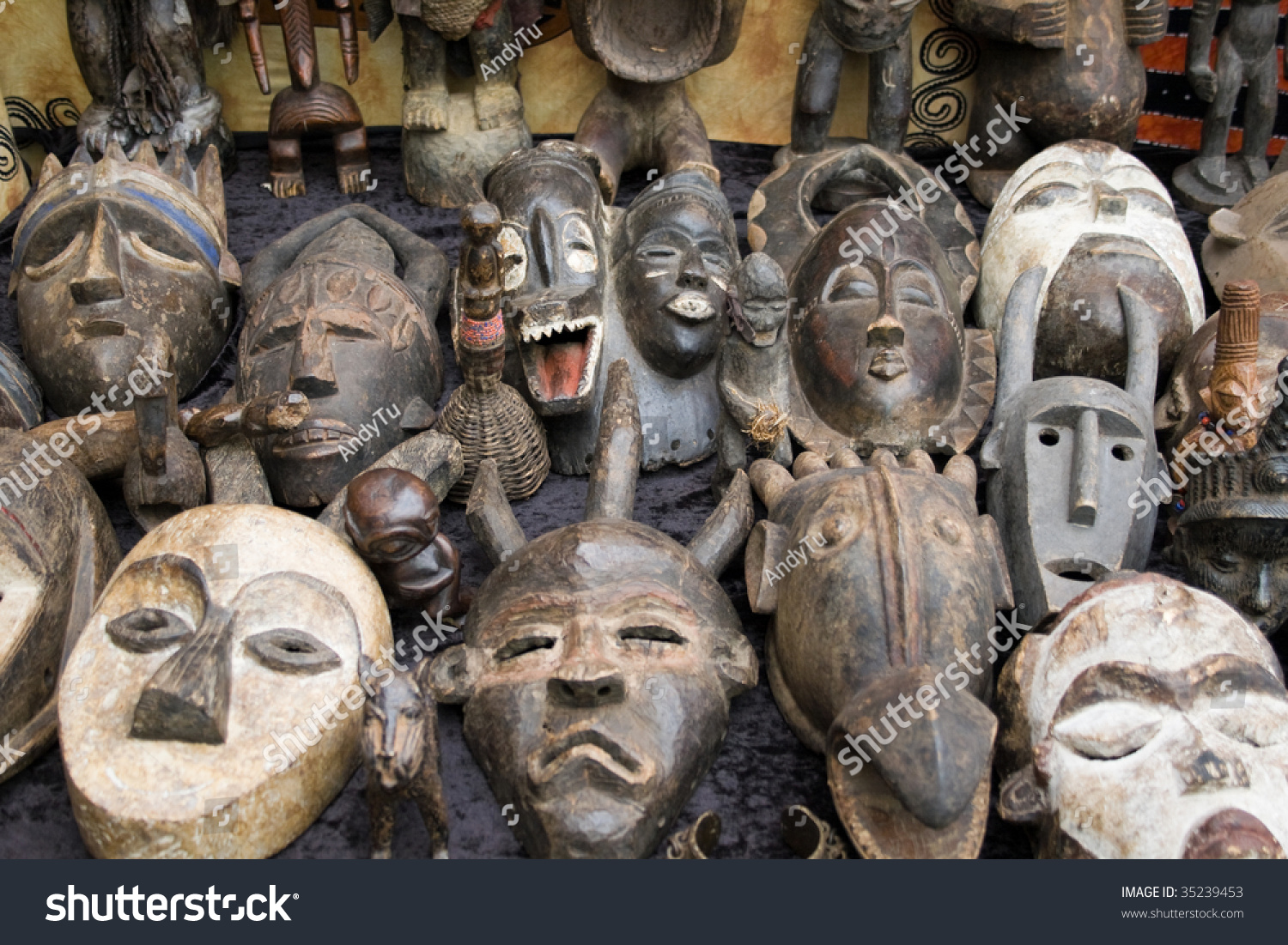 Old African Masks Sale Stock Photo 35239453 