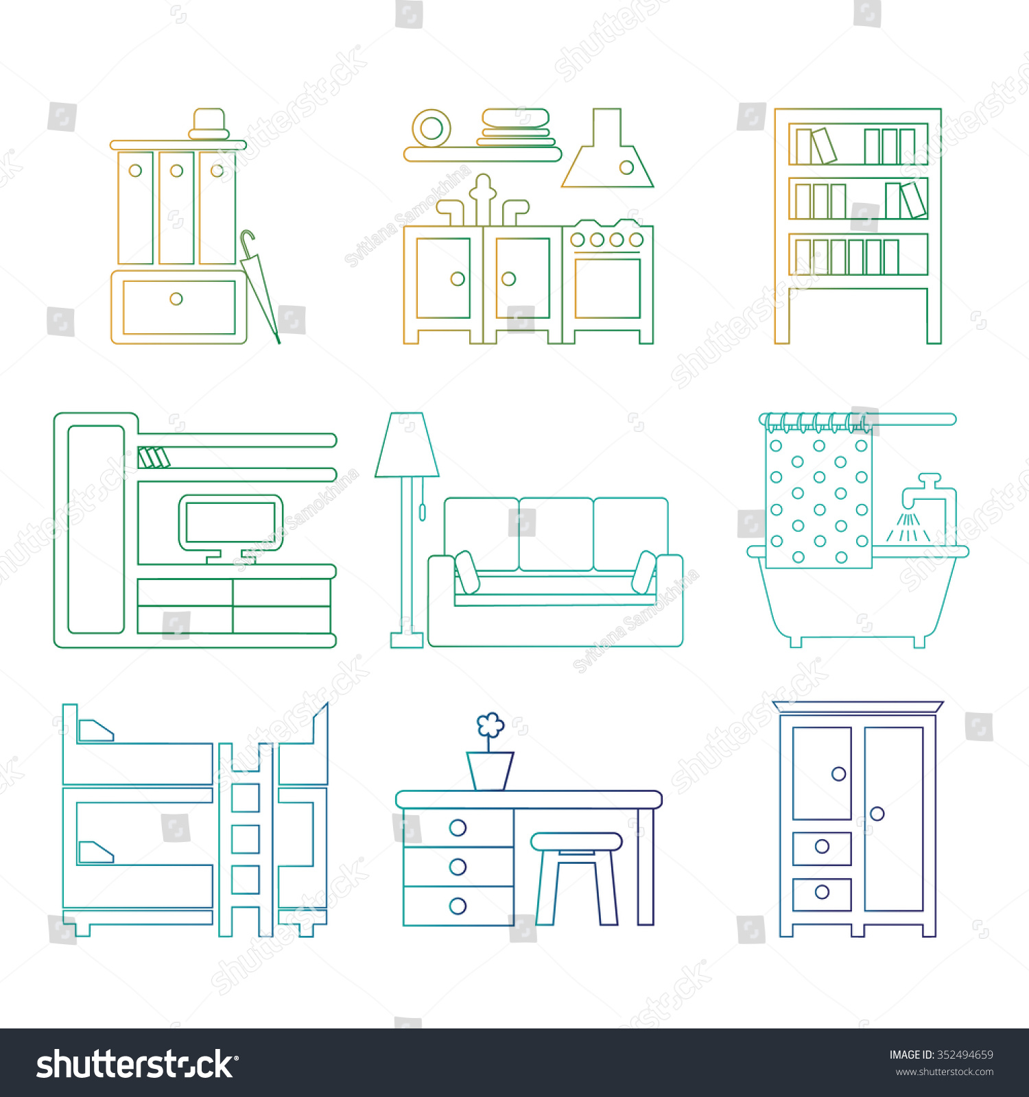 Мебельный вектор челябинск. Контур мебель коллаж контур. Factory icon Set of four vector Contours.