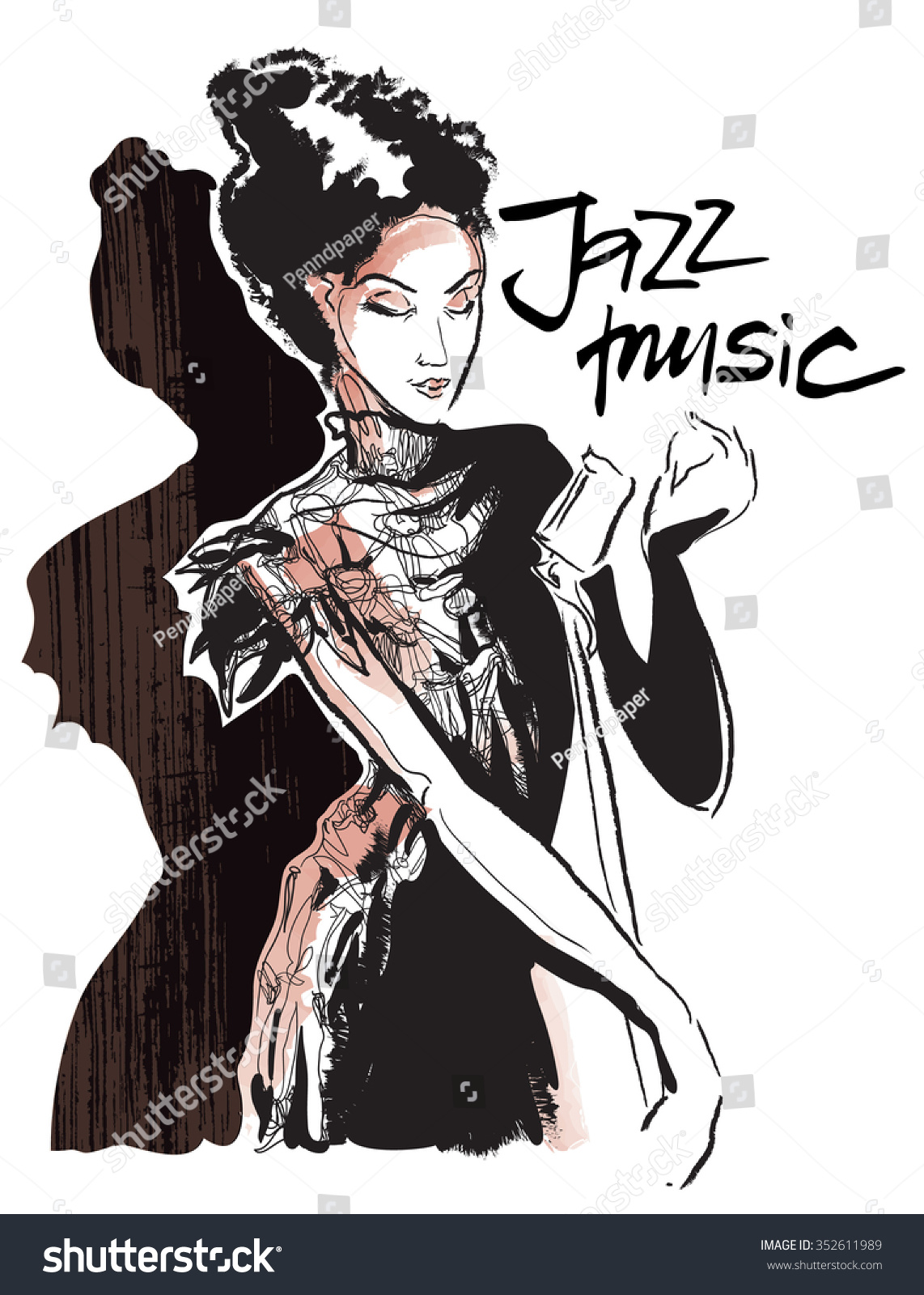 Musicans Jazz Black White Vector Sketch Stock Vector (Royalty Free