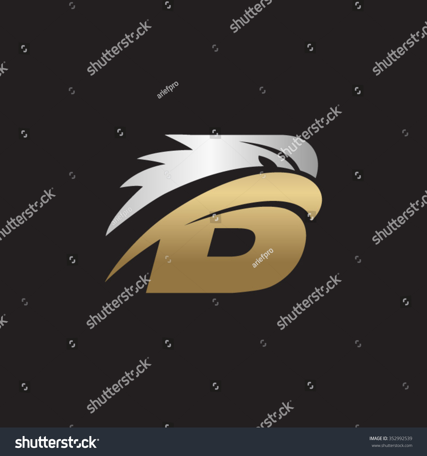 Letter B Eagle Head Silver Gold Stock Vector (Royalty Free) 352992539 ...