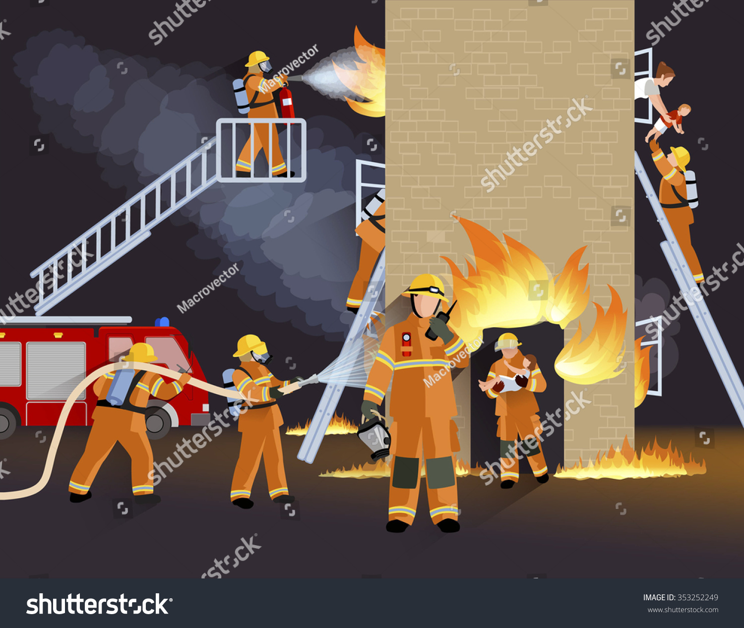 Firefighter People Design Concept Fire Truck Stock Vector Royalty Free 353252249 Shutterstock 5606