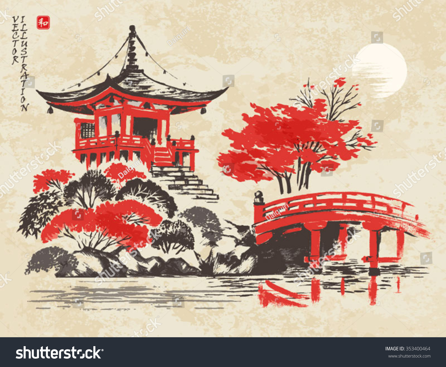 Пагода рисунок в японском стиле