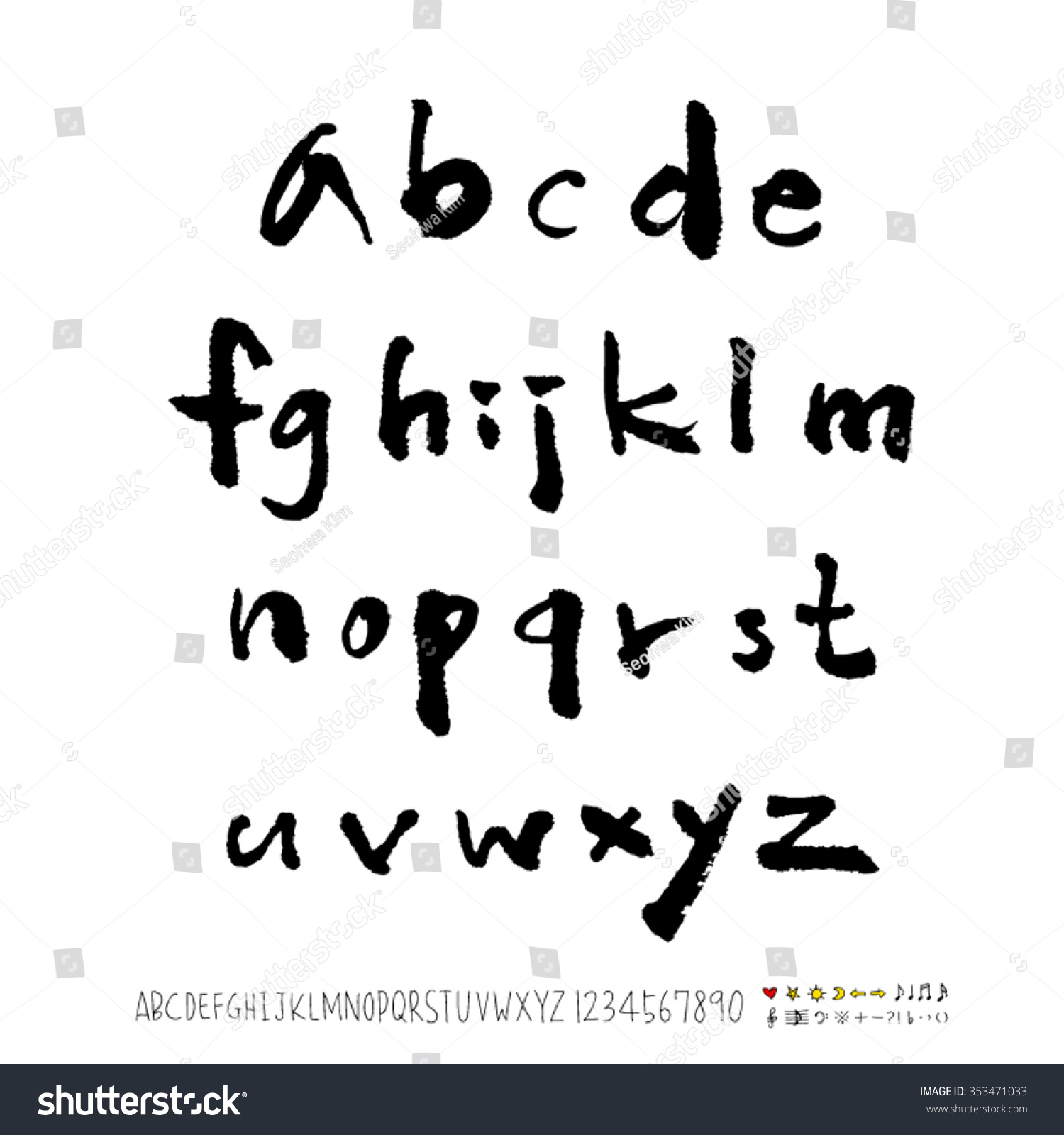 Hand Drawn Alphabet Number Illustration Calligraphy Stock Vector ...