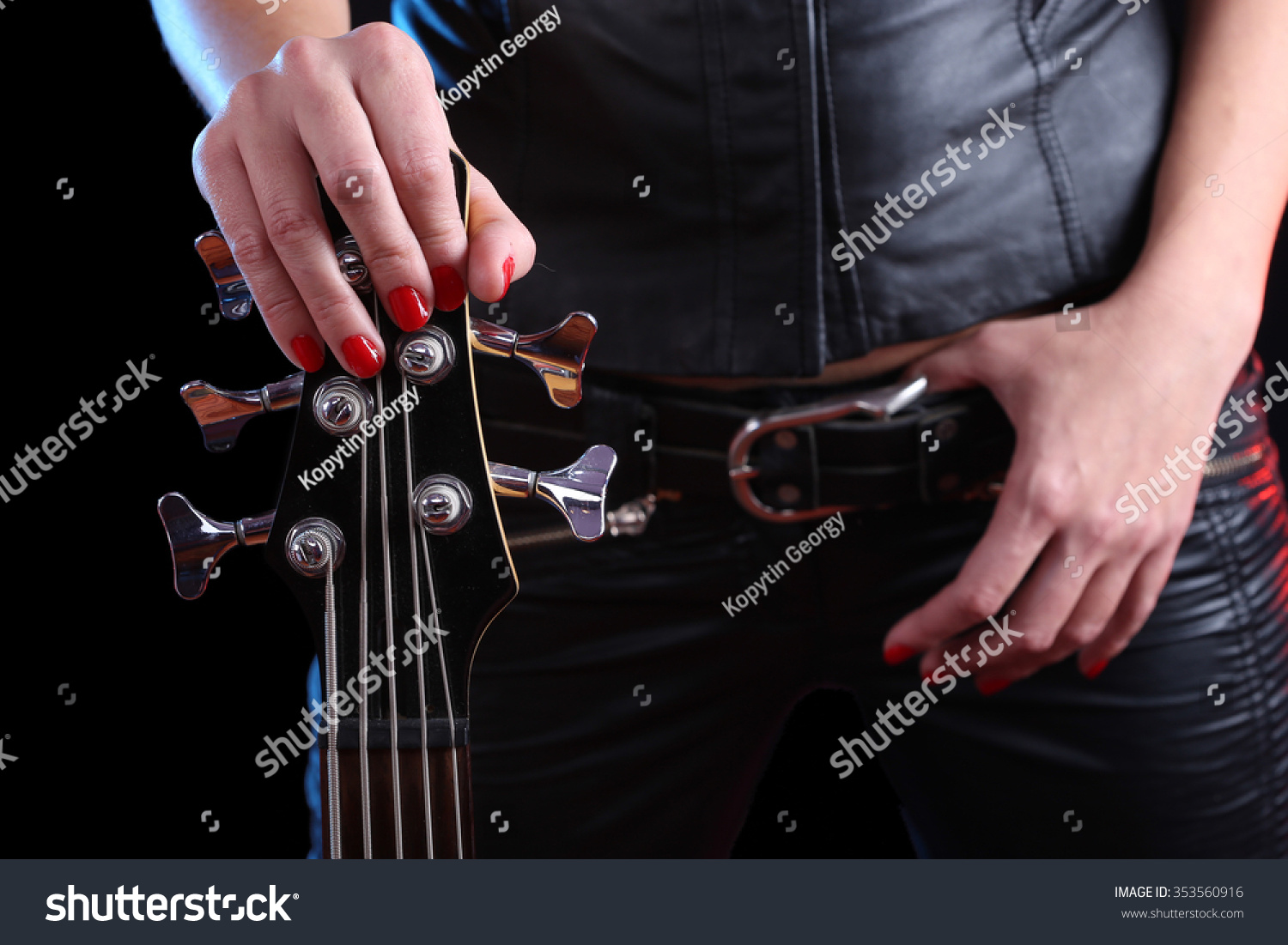 Sexy Girl Leather Clothes Bass Guitar库存照片353560916 Shutterstock