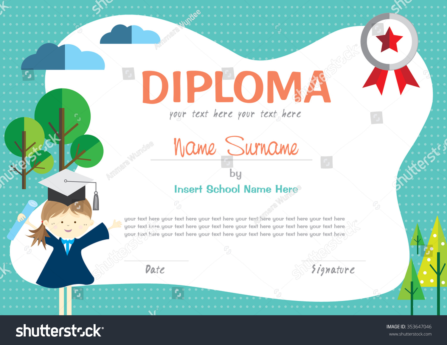 Preschool Kids Diploma Certificate Background Design Stock Vector ...