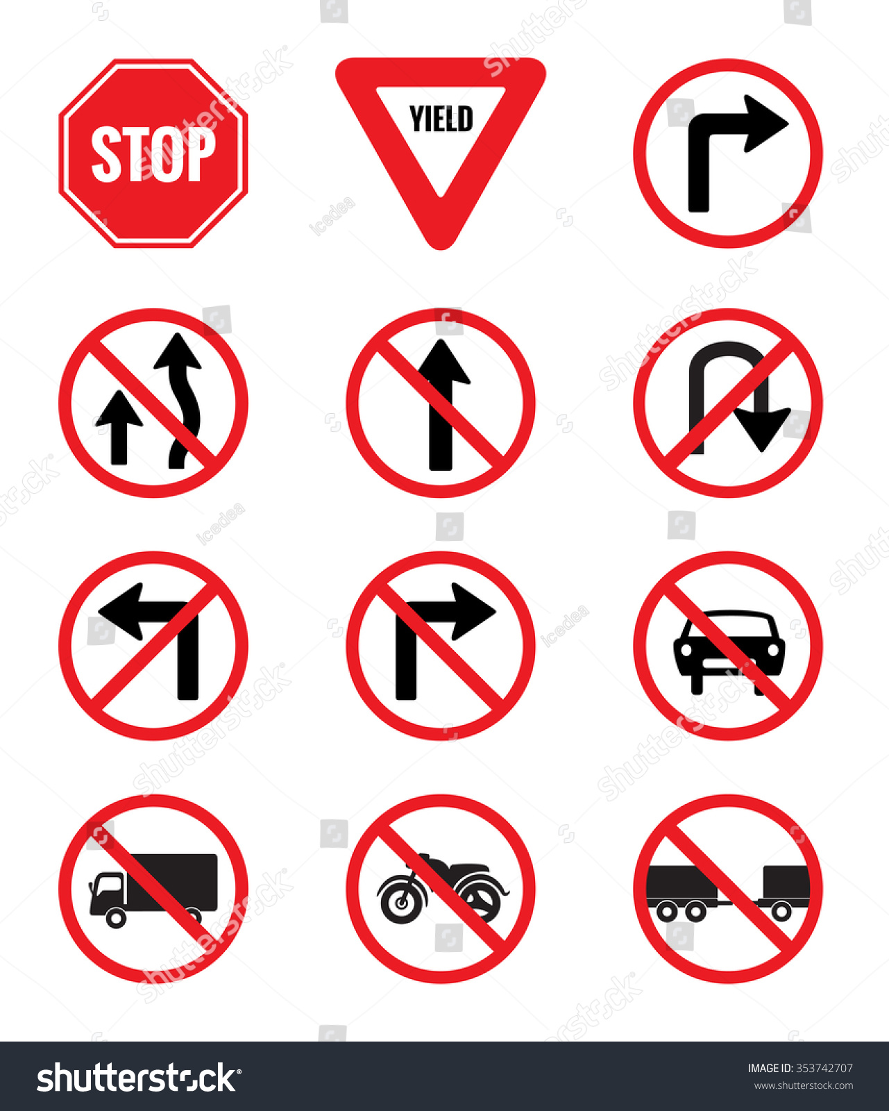 Traffic Signs Pack Set Vector On Stock Vector (Royalty Free) 353742707 ...