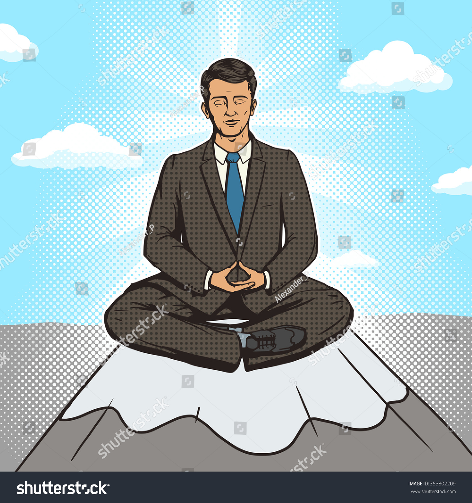 Businessman Meditation Cartoon Pop Art Comic Stock Vector (Royalty Free ...