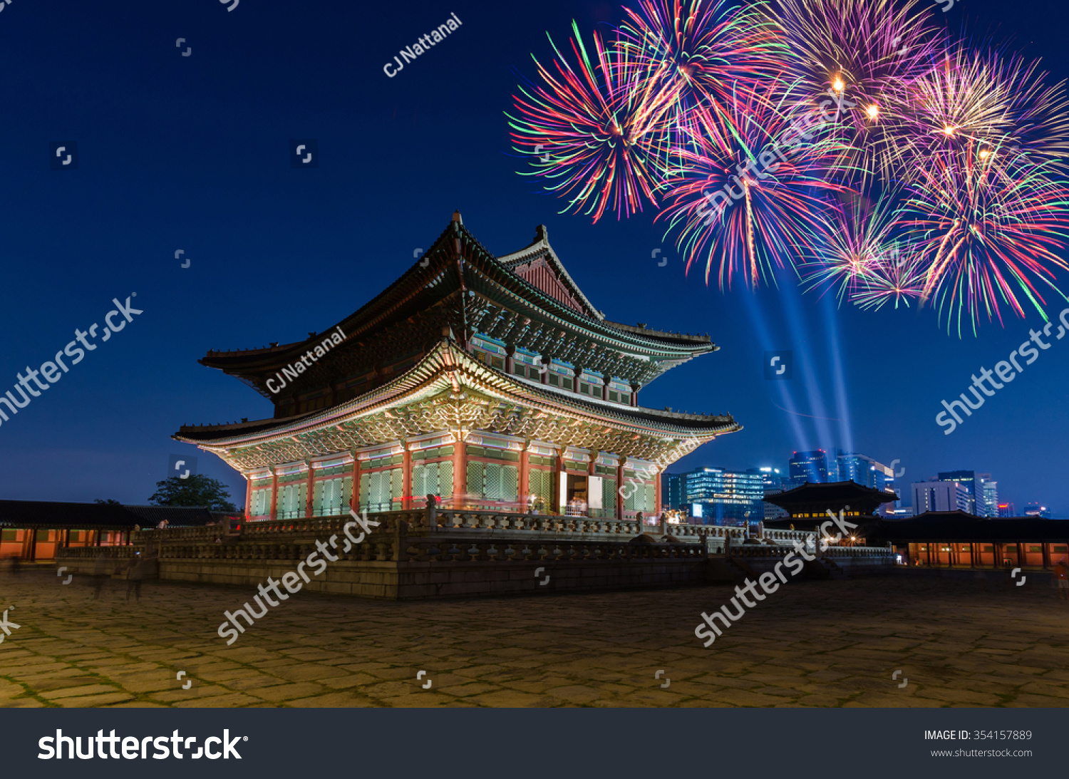 Colorful Fireworks Gyeongbokgung Palace Night Seoul Stock Photo ...