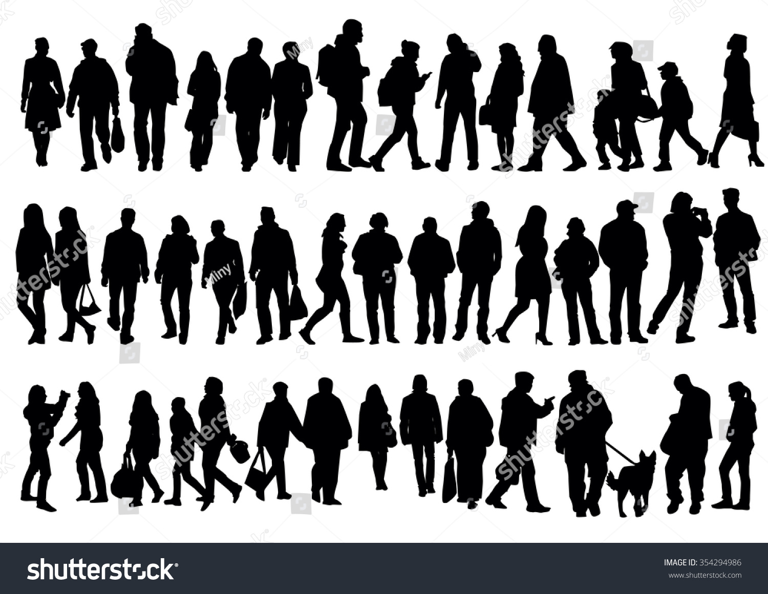 Silhouettes People Walking On Street Crowd Stock Vector (Royalty Free ...