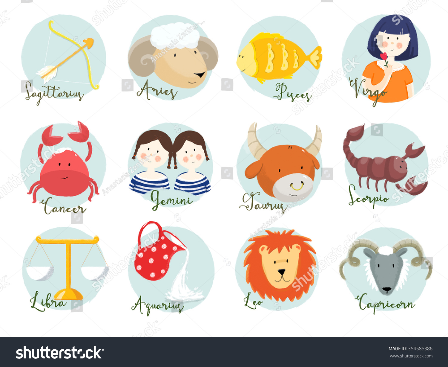 Cute Illustration Zodiac Signs Set Horoscopearies Stock Illustration ...