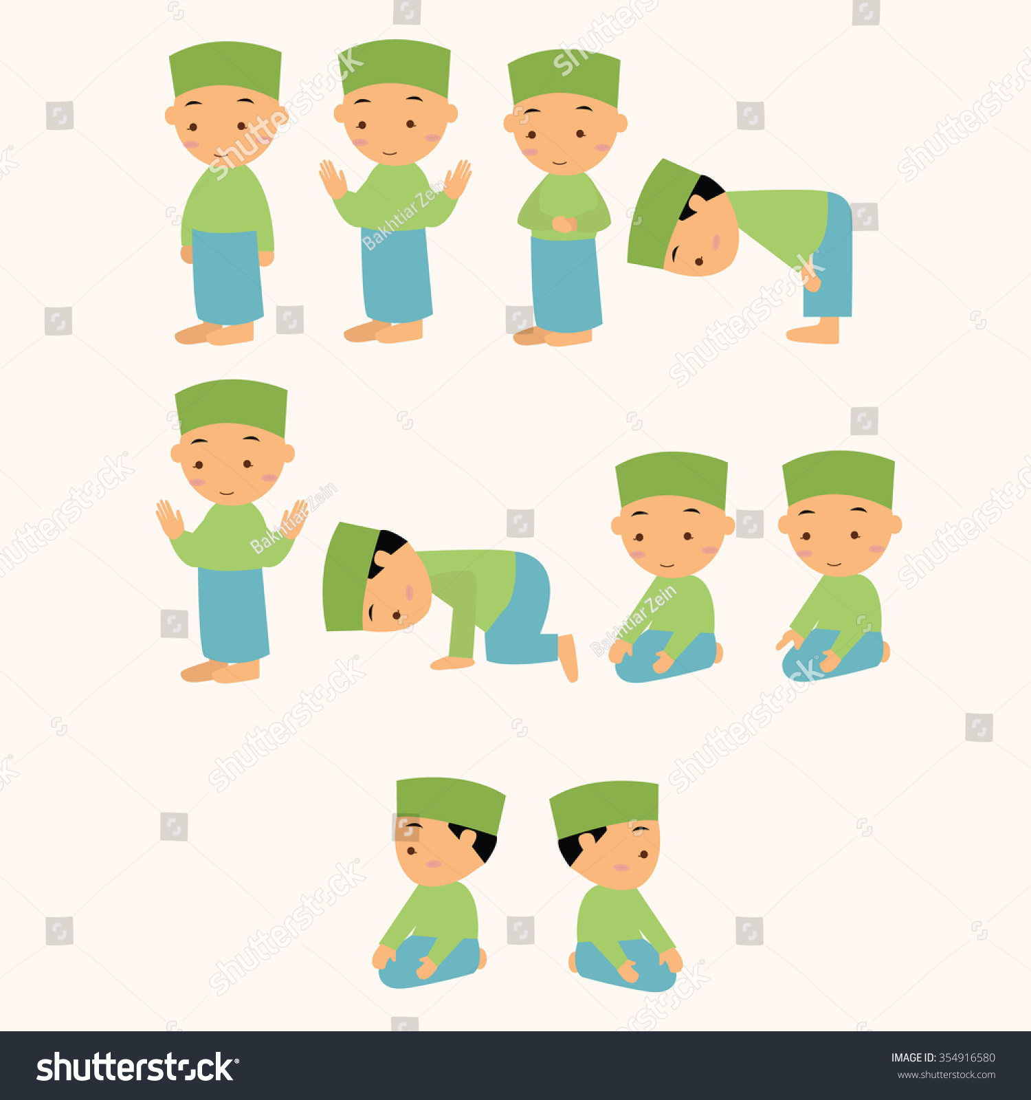 Kids Pray Praying Shalat Islam Moslem Stock Vector (royalty Free 