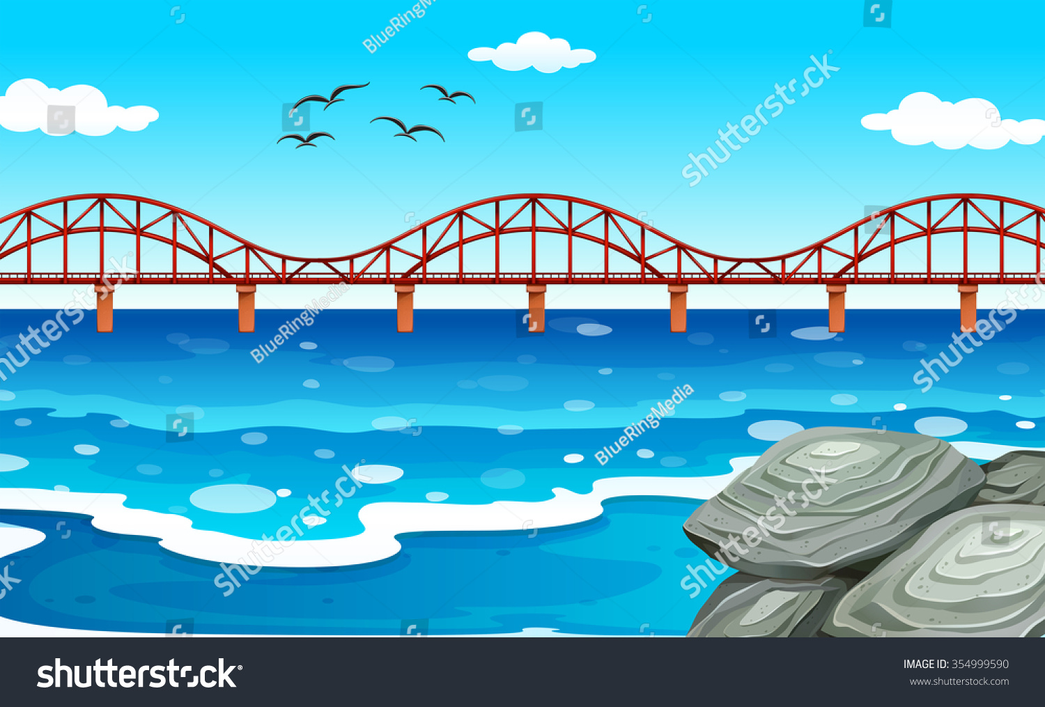 Ocean View Bridge Illustration Stock Vector (Royalty Free) 354999590 ...