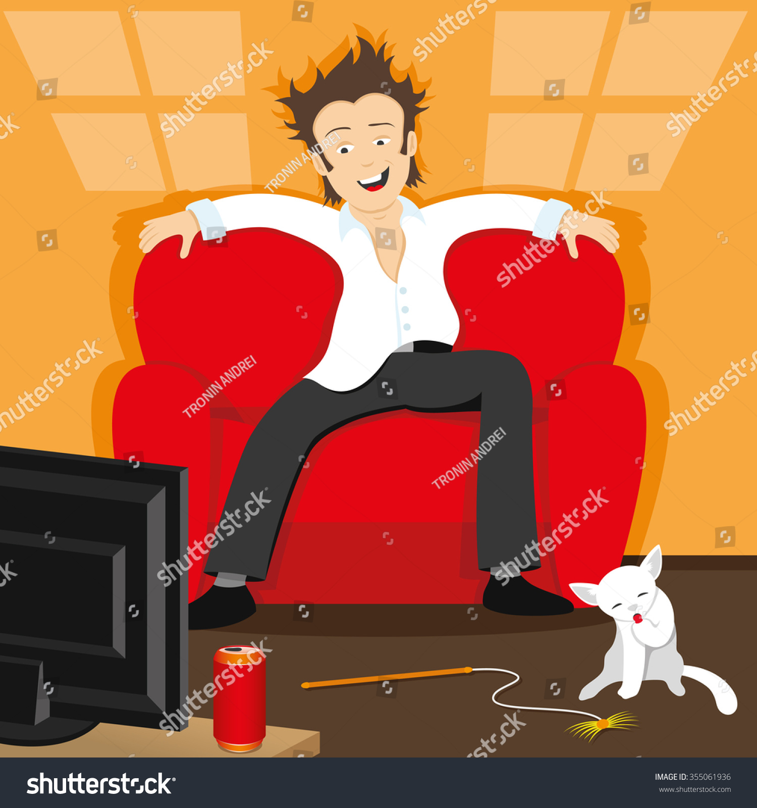 Vector Illustration Man Sitting On Couch Stock Vector (Royalty Free ...