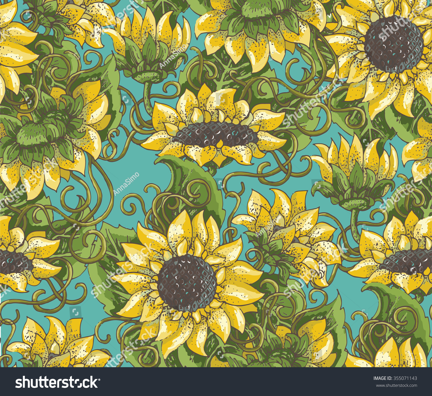 Sunflower Seamless Pattern Vector Background Stock Vector (Royalty Free ...