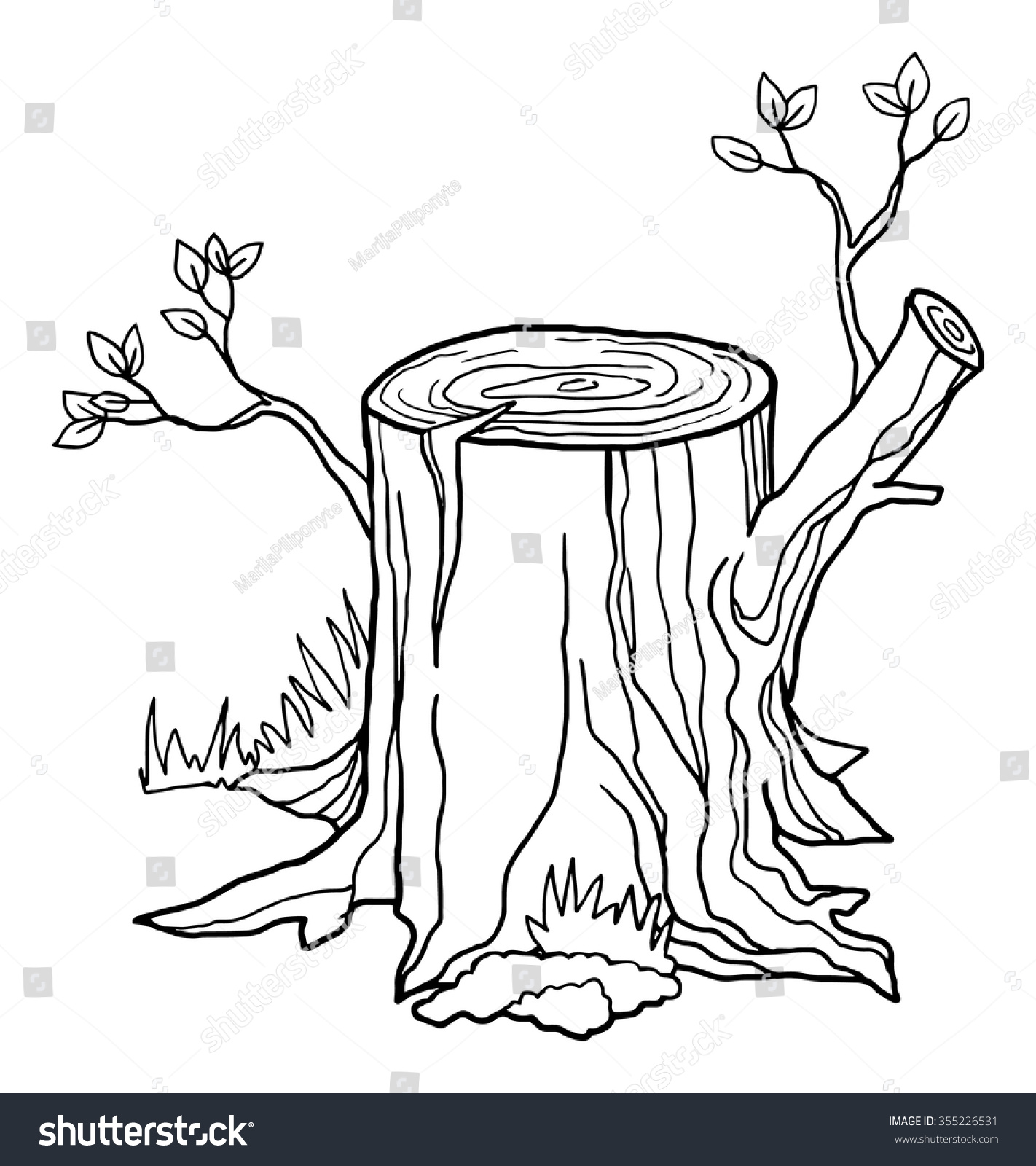 Hand Drawn Old Stump Black White Stock Vector (royalty Free) 355226531 