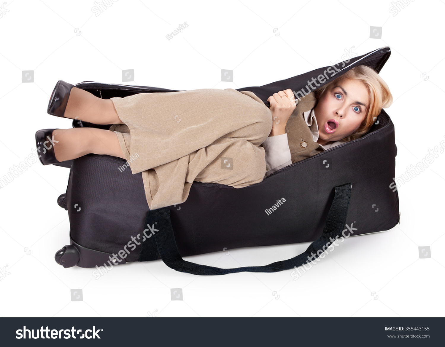 Funny Scared Girl Big Bag Stock Photo 355443155 | Shutterstock