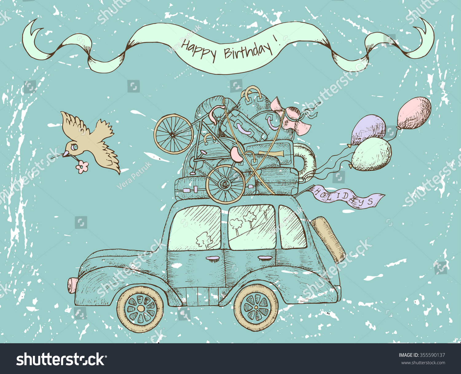 Vintage Happy Birthday Card Old Car Stock Vector (Royalty Free