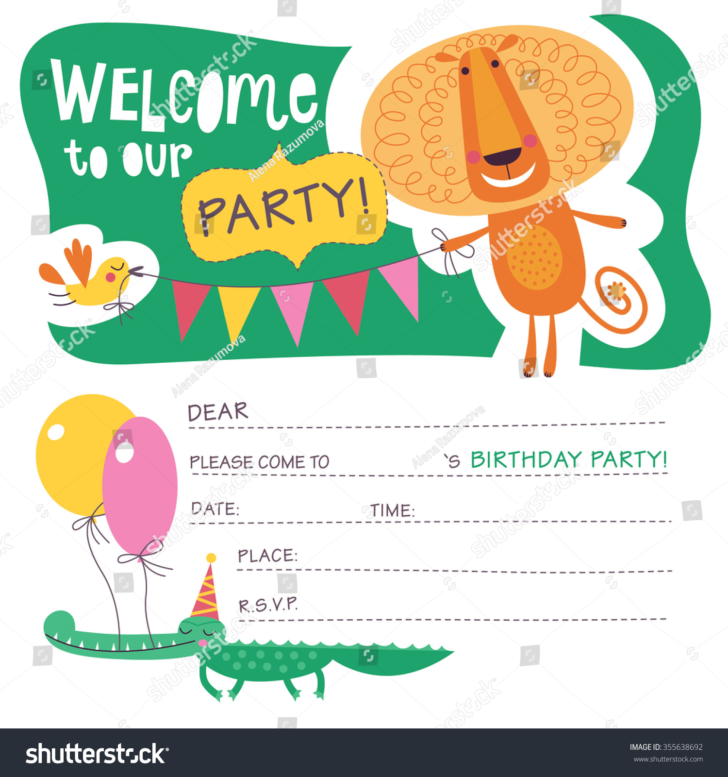 Invitation Card Children Vector Illustration Childish Stock Vector ...