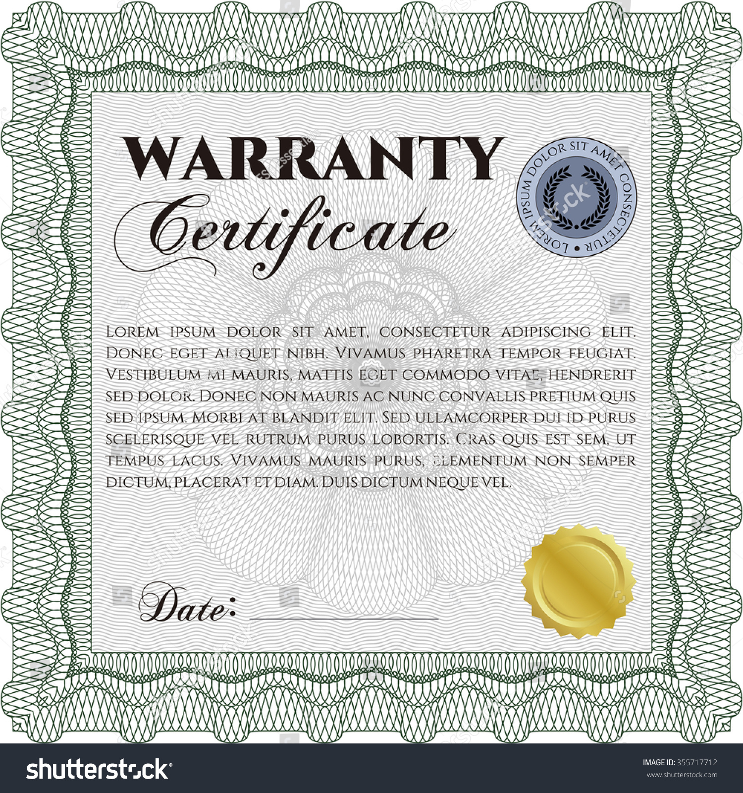 Warranty Template Complex Border Sample Text Stock Vector (Royalty Free ...