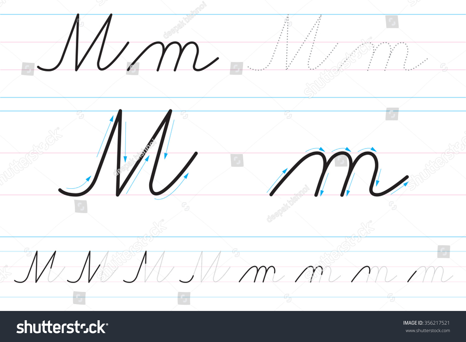 Cursive Letters Learning Write Mm Stock Vector (Royalty Free) 356217521 ...