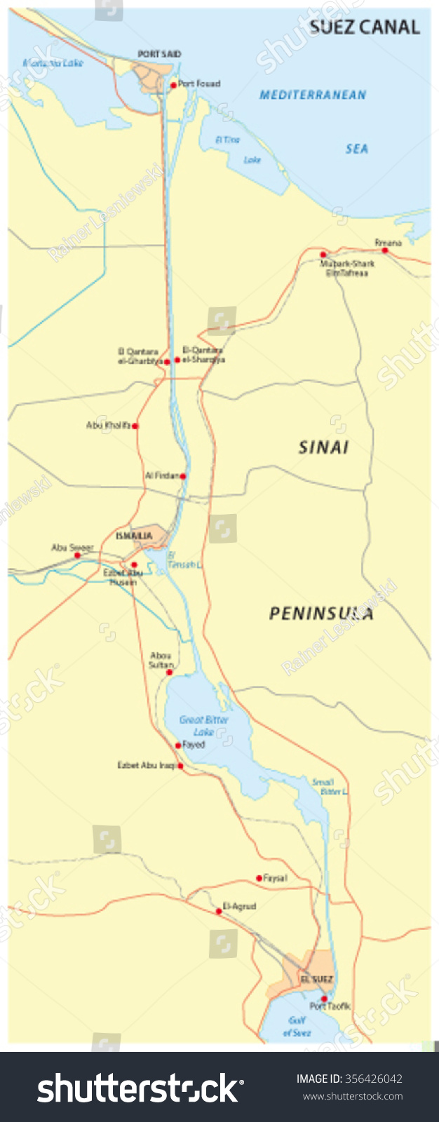 Suez Canal Map Stock Vector (Royalty Free) 356426042 | Shutterstock