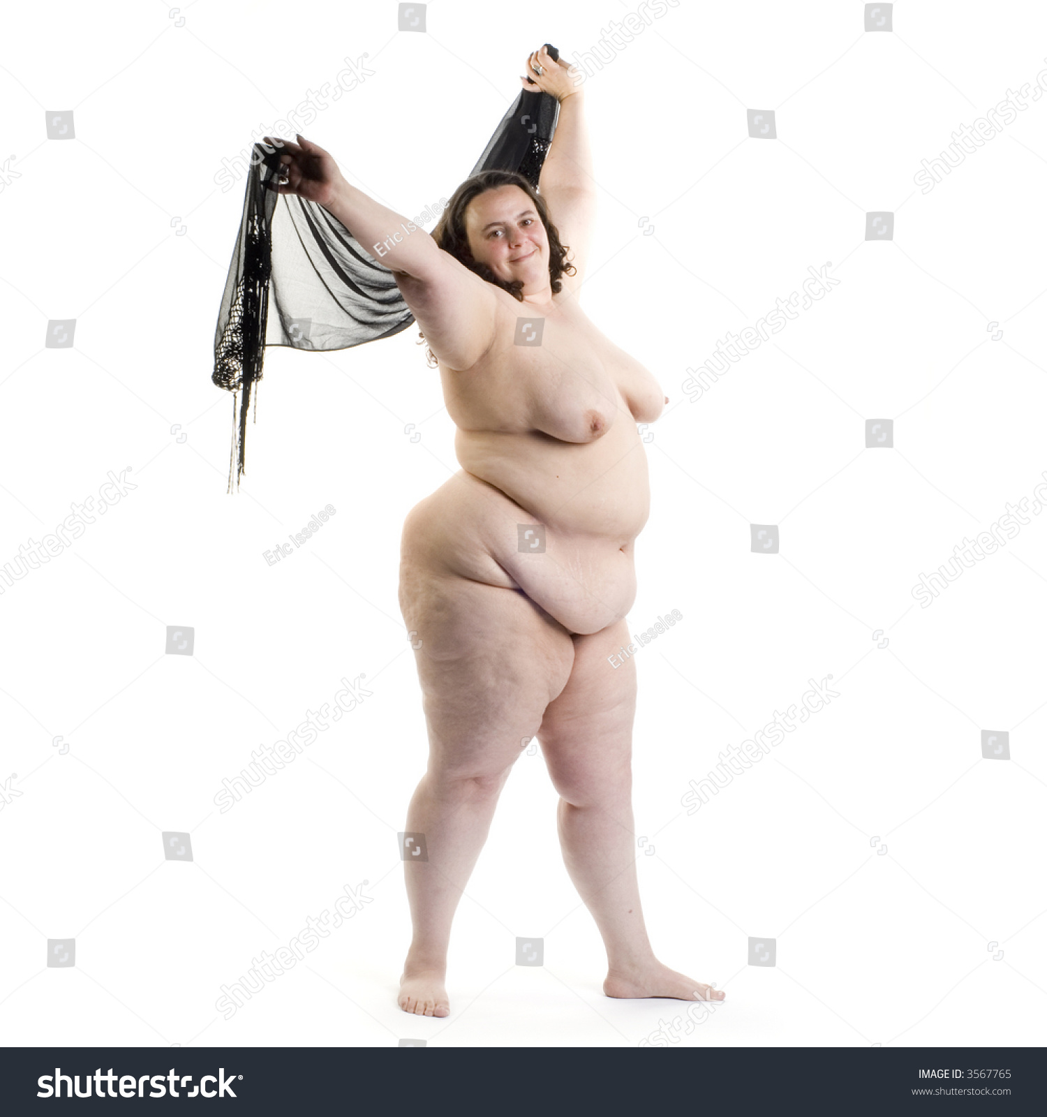 Nude Overweight Woman Looking Camera Front: стоковая фотография (редактиров...