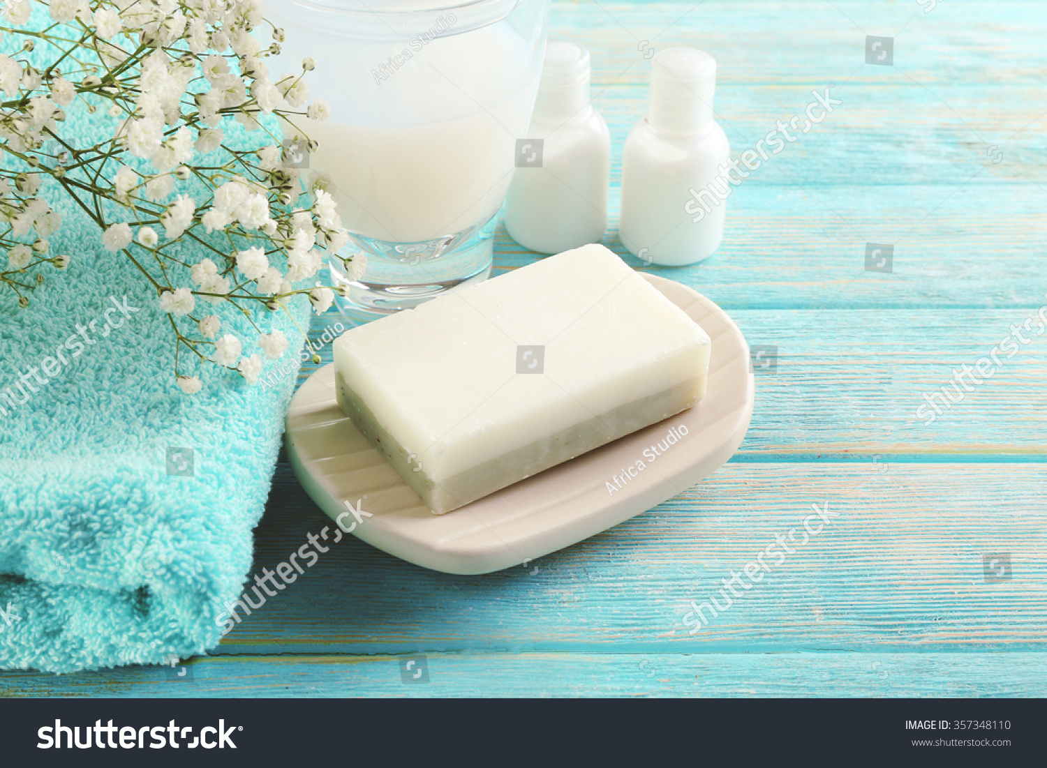 Soap On Dish Over Wooden Background Stock Photo 357348110 | Shutterstock