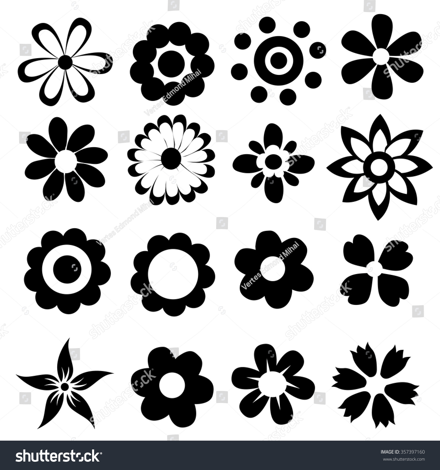 Silhouettes Simple Vector Flowers Stock Vector (Royalty Free) 357397160 ...