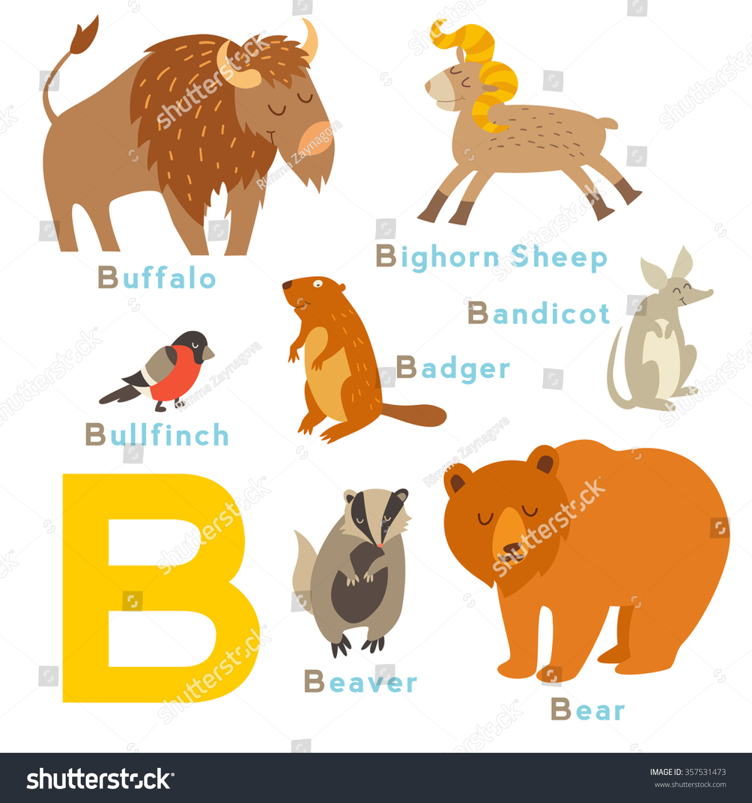 B Letter Animals Set English Alphabet: Vector De Stock (libre De ...