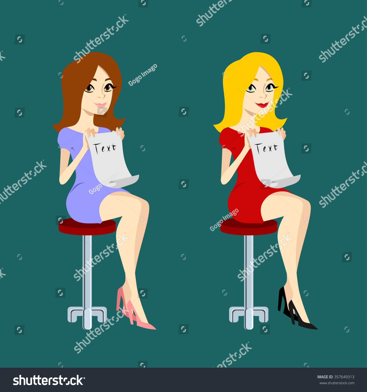 Vektor Stok Pretty Girl Sitting On Chair Holding Tanpa Royalti 357649313 Shutterstock 1970