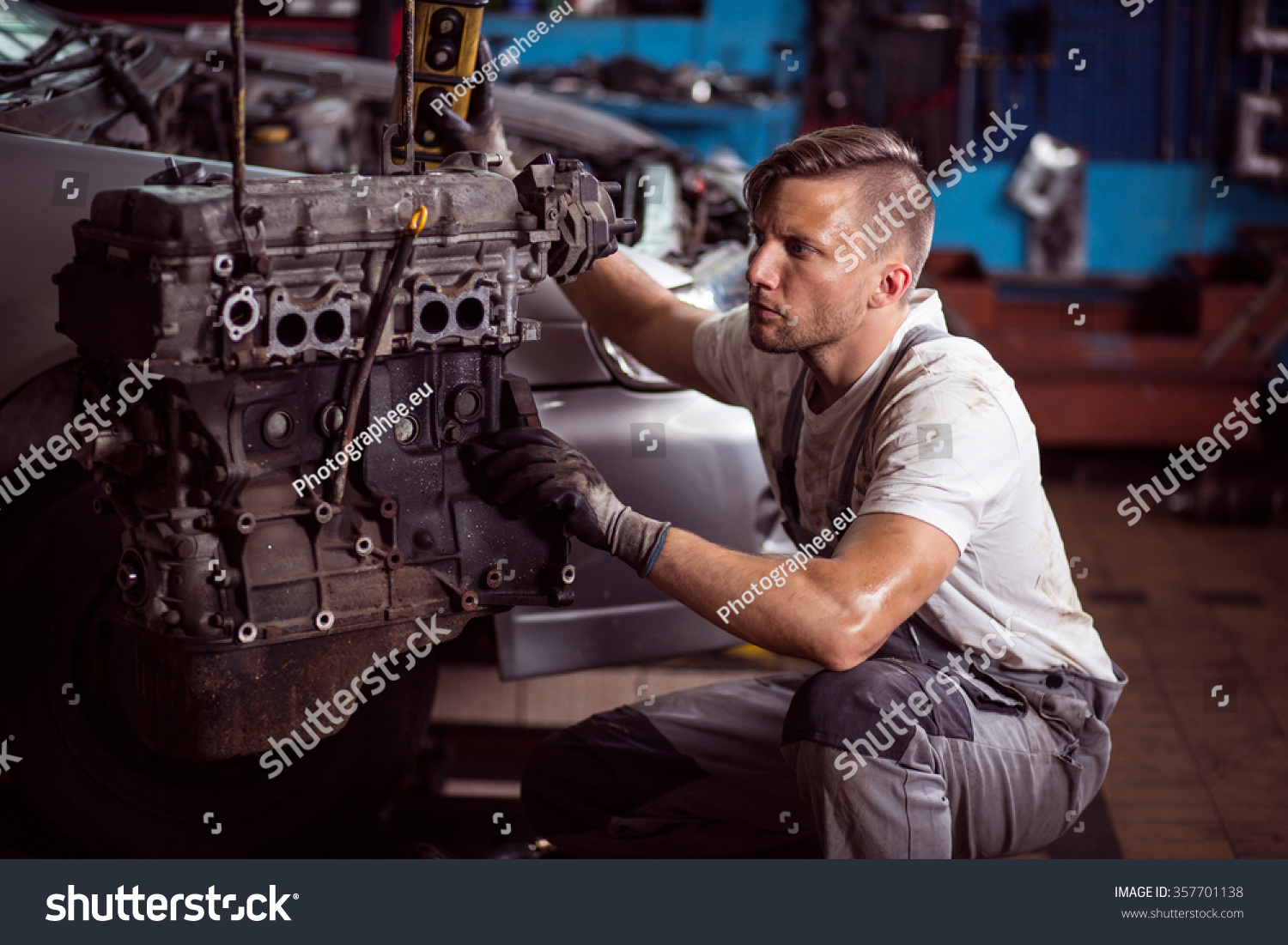 Car Mechanic Car Engine Outside Vehicle Stock Photo 357701138 