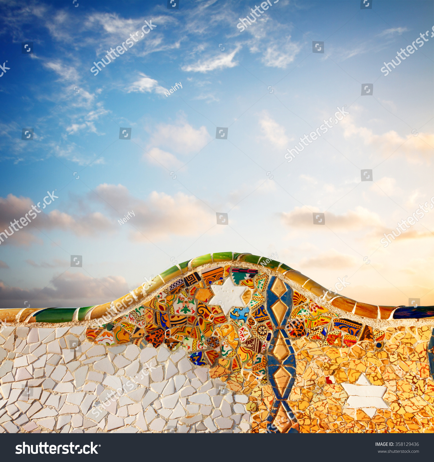 Detail Famous Colorful Bench Park Guell Stock Photo 358129436