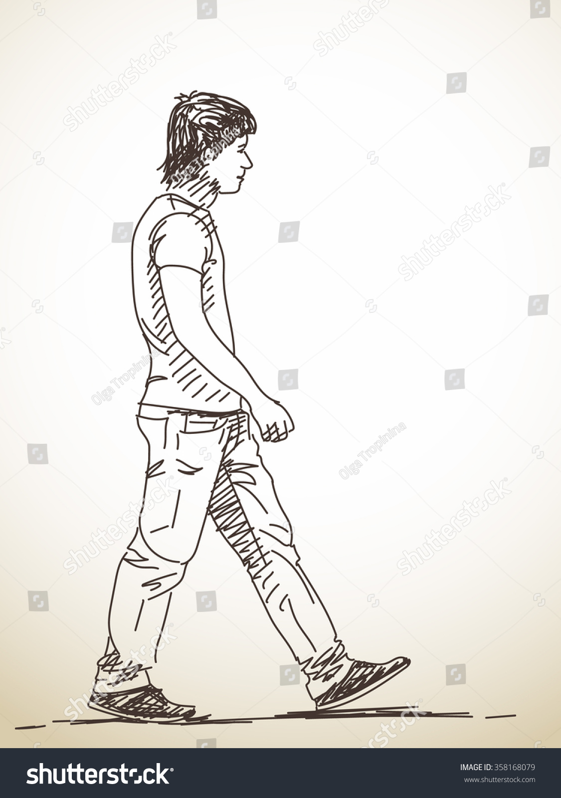 Sketch Walking Young Man Hand Drawn Stock Vector (Royalty Free ...